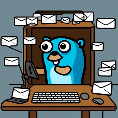 Go Blue Gopher sits at a control panel, managing a flurry of email and SMS icons as they zoom towards their destinations.
