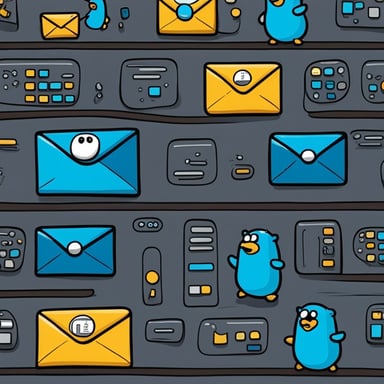 Go Blue Gopher sits at a control panel, managing a flurry of email and SMS icons as they zoom towards their destinations.