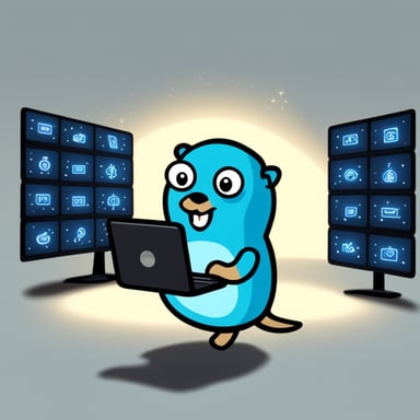 Go Blue Gopher sitting at a control panel with screens showing email and SMS icons flying to their destinations.