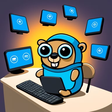 Go Blue Gopher sitting at a control panel with screens showing email and SMS icons flying to their destinations.