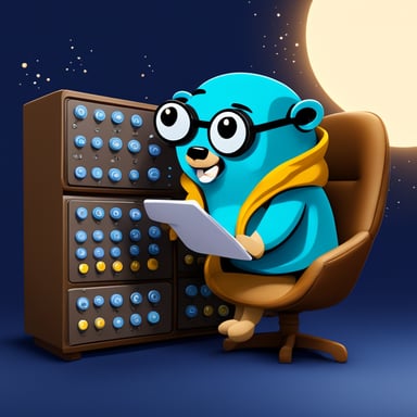 Go Blue Gopher sitting at a control panel with screens showing email and SMS icons flying to their destinations.