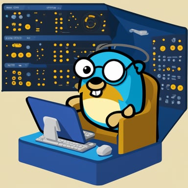Go Blue Gopher sitting at a control panel with screens showing email and SMS icons flying to their destinations.