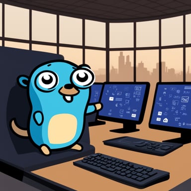 Go Blue Gopher sitting at a control panel with screens showing email and SMS icons flying to their destinations.