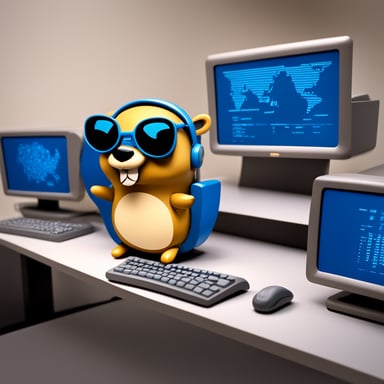Go Blue Gopher sitting at a control panel with screens showing email and SMS icons flying to their destinations.