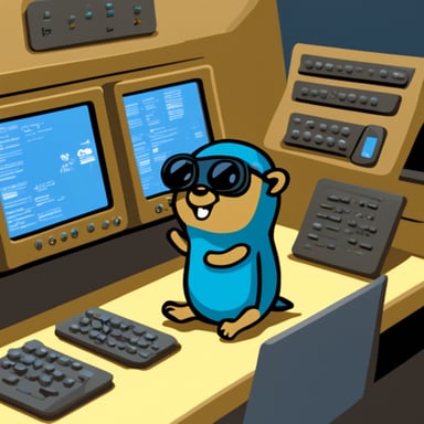 Go Blue Gopher sitting at a control panel with screens showing email and SMS icons flying to their destinations.