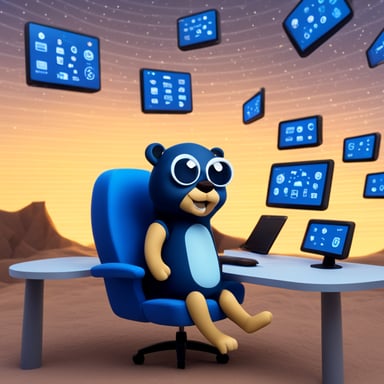 Go Blue Gopher sitting at a control panel with screens showing email and SMS icons flying to their destinations.