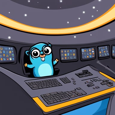 Go Blue Gopher sitting at a control panel with screens showing email and SMS icons flying to their destinations.