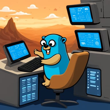 Go Blue Gopher sitting at a control panel with screens showing email and SMS icons flying to their destinations.