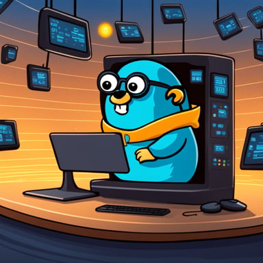 Go Blue Gopher sitting at a control panel with screens showing email and SMS icons flying to their destinations.