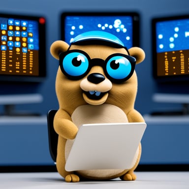 Go Blue Gopher sitting at a control panel, with screens showing email and SMS icons flying to their destinations.