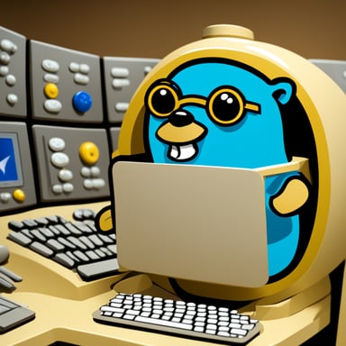 Go Blue Gopher sitting at a control panel with screens showing email and SMS icons flying to their destinations.