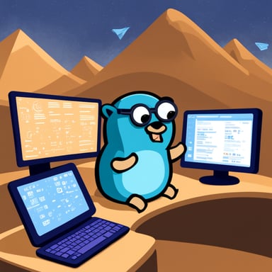 Go Blue Gopher sitting at a control panel with screens showing email and SMS icons flying to their destinations.