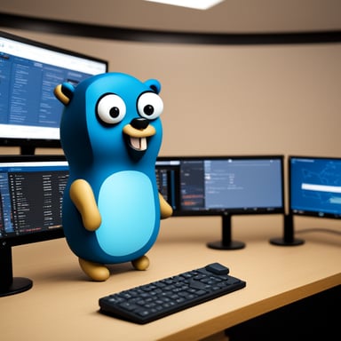 Go Blue Gopher sits at a control panel, managing the flow of emails and SMS messages as they zoom towards their destinations on the screen.