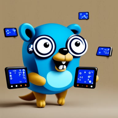 Go Blue Gopher sitting at a control panel with screens showing email and SMS icons flying to their destinations.