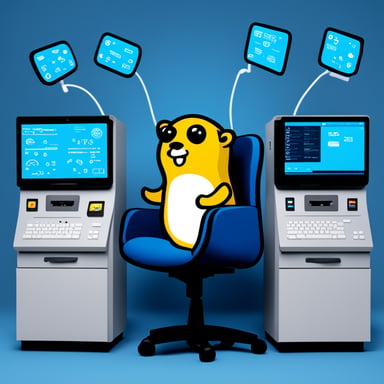 Go Blue Gopher sitting at a control panel with screens showing email and SMS icons flying to their destinations.