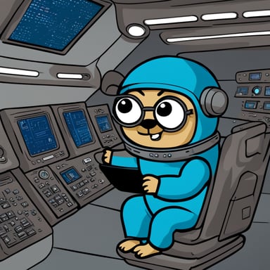 Go Blue Gopher sits at the control panel of a spaceship, with screens displaying email and SMS icons zooming towards their destinations.