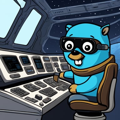 Go Blue Gopher sits at the control panel of a spaceship, with screens displaying email and SMS icons zooming towards their destinations.