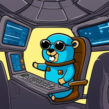 Go Blue Gopher sits at the control panel of a spaceship, with screens displaying email and SMS icons zooming towards their destinations.