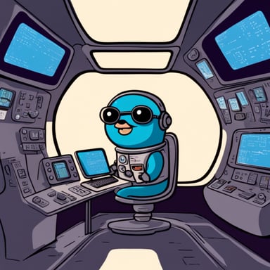 Go Blue Gopher sits at the control panel of a spaceship wearing an astronaut suit, with screens displaying email and SMS icons zooming towards their destinations.