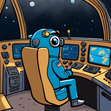 Go Blue Gopher, clad in an astronaut suit, occupies the captain's seat at the spaceship's control panel, intently monitoring screens where email and SMS icons are depicted zooming towards their intended destinations.
