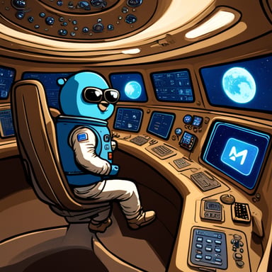 Go Blue Gopher sits at the control panel of a spaceship wearing an astronaut suit, with screens displaying email and SMS icons zooming towards their destinations.