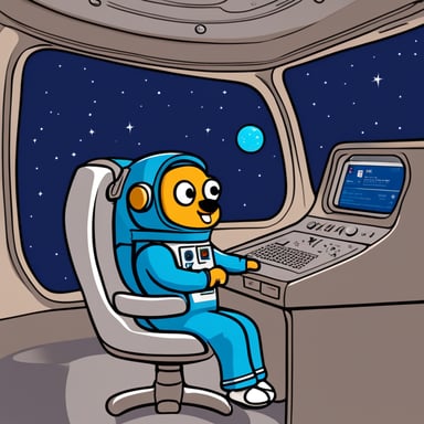 Go Blue Gopher sits at the control panel of a spaceship wearing an astronaut suit, with screens displaying email and SMS icons zooming towards their destinations.