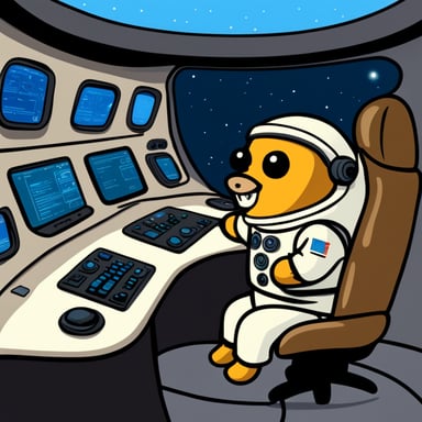 Go Blue Gopher sits at the control panel of a spaceship wearing an astronaut suit, with screens displaying email and SMS icons.