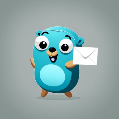 A cute Go Blue Gopher popping out of an envelope or message bubble, waving hello.