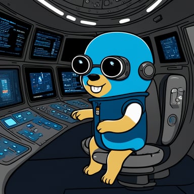 Go Blue Gopher sits at the control panel of a spaceship suit, with screens displaying email and SMS icons zooming towards their destinations.