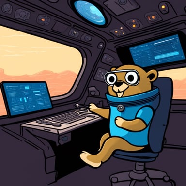 Go Blue Gopher sits at the control panel of a spaceship, with screens displaying email and SMS icons zooming towards their destinations.