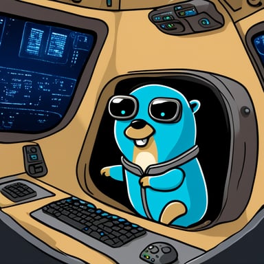 Go Blue Gopher sits at the control panel of a spaceship, with screens displaying email and SMS icons zooming towards their destinations.
