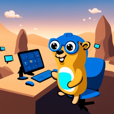 Go Blue Gopher sitting at a control panel with screens showing email and SMS icons flying to their destinations.