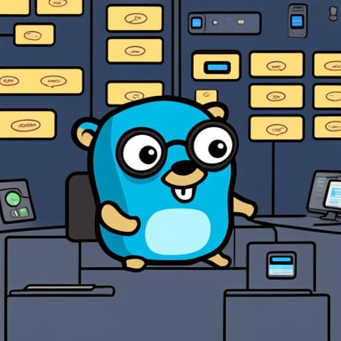 Go Blue Gopher sitting at a control panel with screens showing email and SMS icons flying all over it.