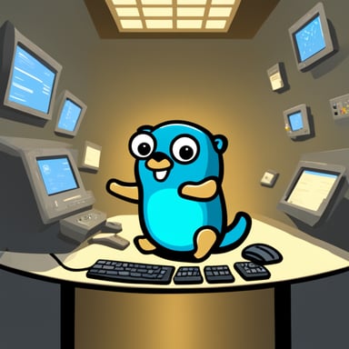 Go Blue Gopher is sitting at a control panel with screens showing email and SMS and tweet icons flying all over it.