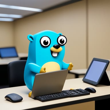Go Blue Gopher is sitting at a control panel with screens showing email and SMS and tweet icons flying all over it.