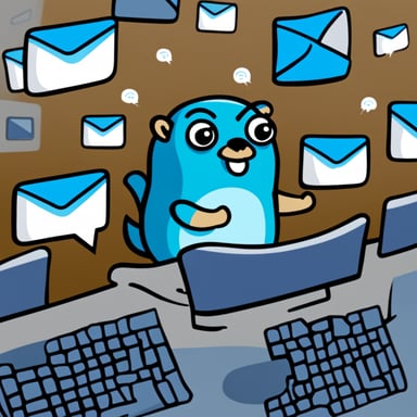 Go Blue Gopher is sitting at a control panel with screens showing email and SMS and tweet icons flying all over it.