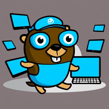 Go Blue Gopher is sitting at a control panel with screens showing email and SMS and tweet icons flying all over it.