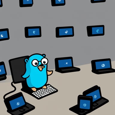 Go Blue Gopher is sitting at a control panel with screens showing email and SMS and tweet icons flying all over it.