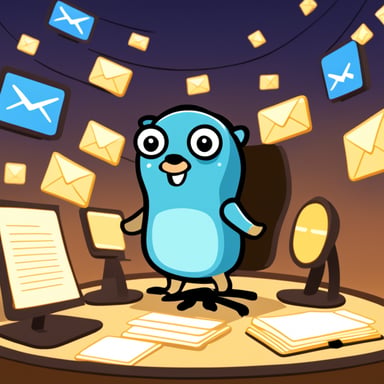 Go Blue Gopher is sitting at a control panel with screens showing email and SMS and tweet icons flying all over it.
