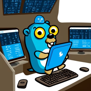Go Blue Gopher is sitting at a control panel with screens showing email and SMS and tweet icons flying all over it.