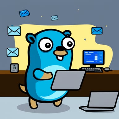 Go Blue Gopher is sitting at a control panel with screens showing email and SMS and tweet icons flying all over it.
