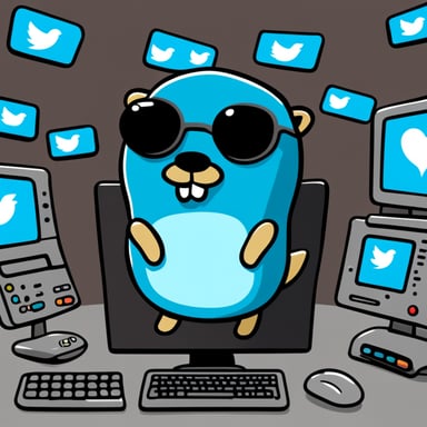 Go Blue Gopher is sitting at a control panel with screens showing email and SMS and tweet icons flying all over it.