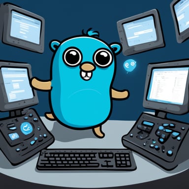 Go Blue Gopher is sitting at a control panel with screens showing email and SMS and tweet icons flying all over it.
