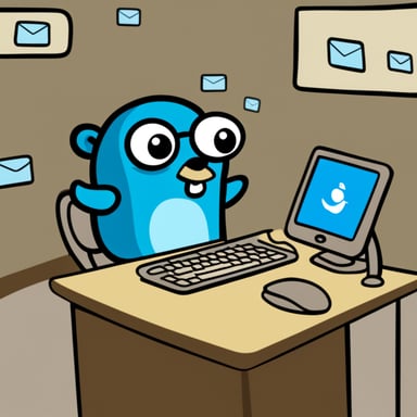 Go Blue Gopher is sitting at a control panel with screens showing email and SMS and tweet icons flying all over it.