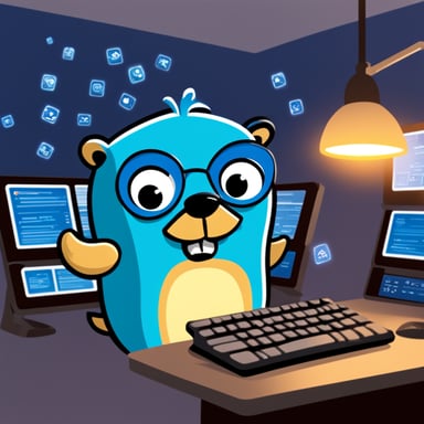 Go Blue Gopher is sitting at a control panel with screens showing email and SMS and tweet icons flying all over it.