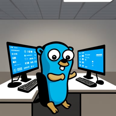 Go Blue Gopher is sitting at a control panel with screens showing email and SMS and tweet icons flying all over it.