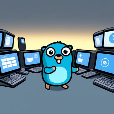 Go Blue Gopher is sitting at a control panel with screens showing email and SMS and tweet icons flying all over it.