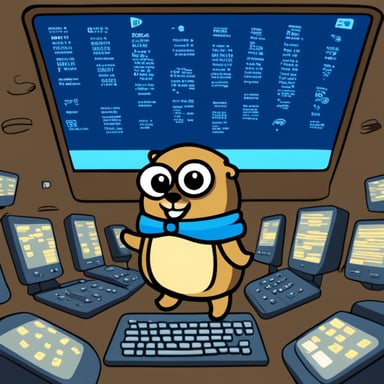Go Blue Gopher is sitting at a control panel with screens showing email and SMS and tweet icons flying all over it.