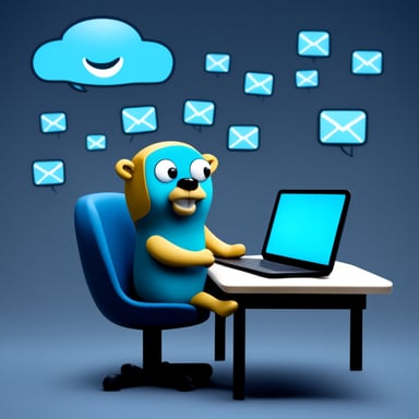 Go Blue Gopher is sitting at a control panel with screens showing email and SMS and tweet icons flying all over it.