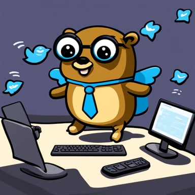 Go Blue Gopher is sitting at a control panel with screens showing email and SMS and tweet icons flying all over it.